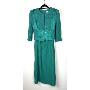 Miss Dorby Midi Dress 8P? Teal Blue Modest Cottagecore Crochet Patchwork Crinkle